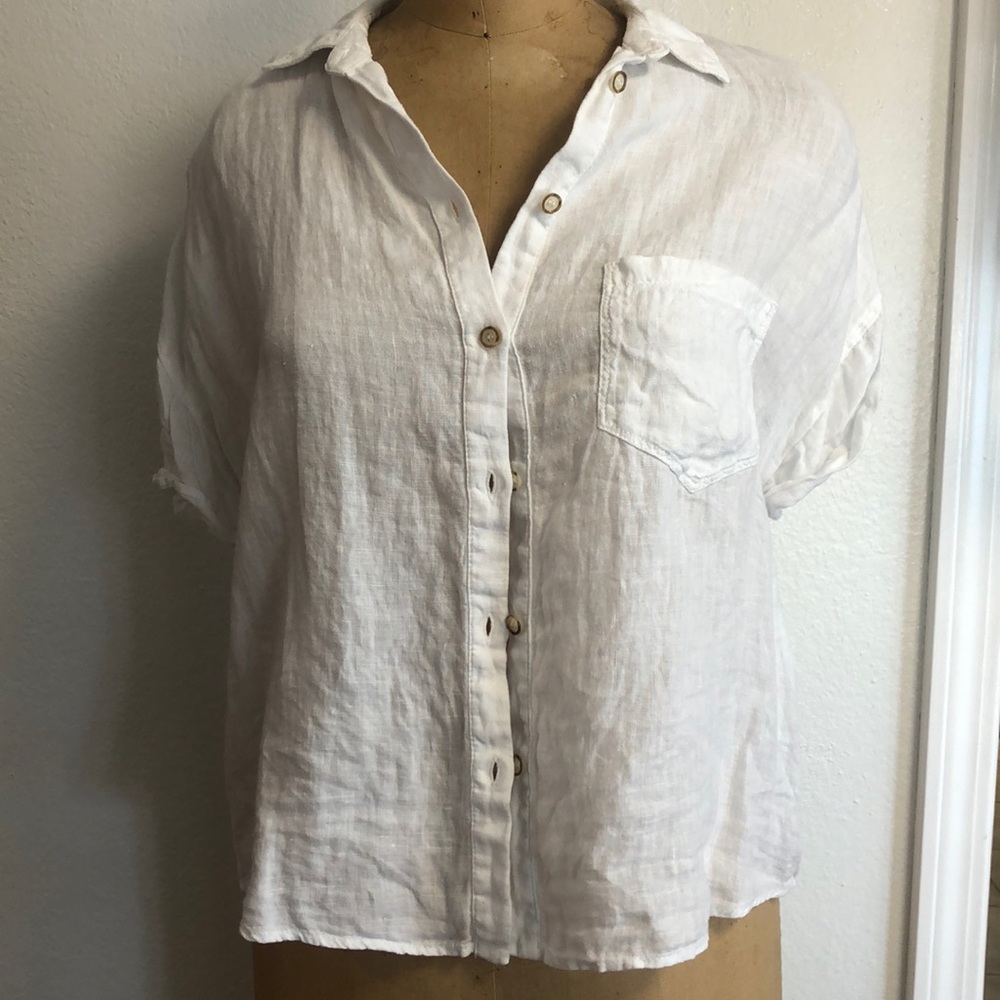 Zara white linen button down top